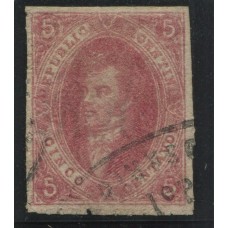 ARGENTINA 1865 GJ 25h RIVADAVIA ESTAMPILLA DE 4ta TIRADA CON VARIEDAD PAPEL RAYADO EN AMBOS SENTIDOS TIPO CUADRILLE U$ 72